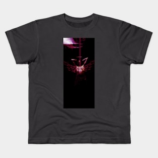 Portrait, digital collage, special processing. Angel standing near a field. Dark, dark clouds. Red and violet. Very beautiful. Kids T-Shirt